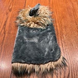 Doggiduds Teal And Beige Faux Fur Dog Coat Short Fur  With Long Fur Trim Size M